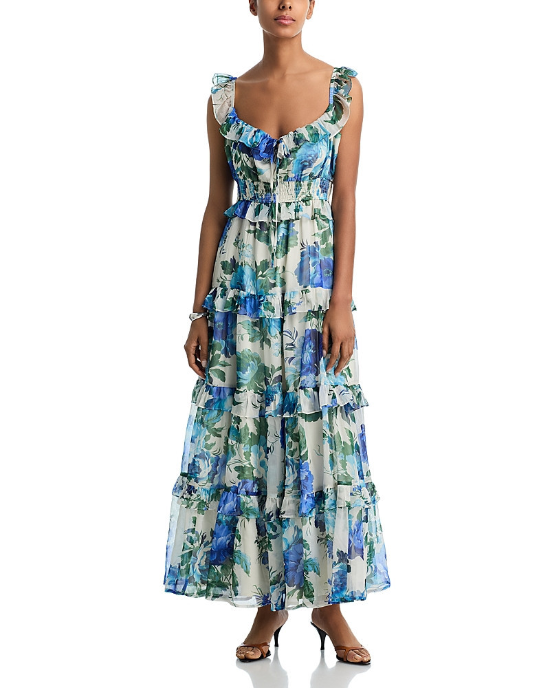 Aqua Floral Leaf Ruffle Smocked Maxi Dress - Exclusive | Bloomingdale's (US)