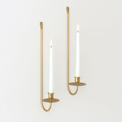 Wall Candle Holders Set of 2 Handcrafted Wrought Iron Sconces with Gold Finish, Easy to Install M... | Amazon (US)