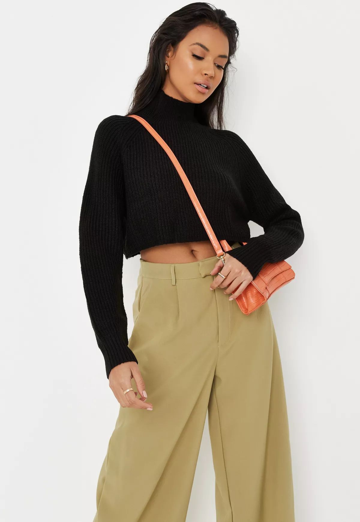 Missguided - Tall Black High Neck Crop Knit Sweater | Missguided (US & CA)