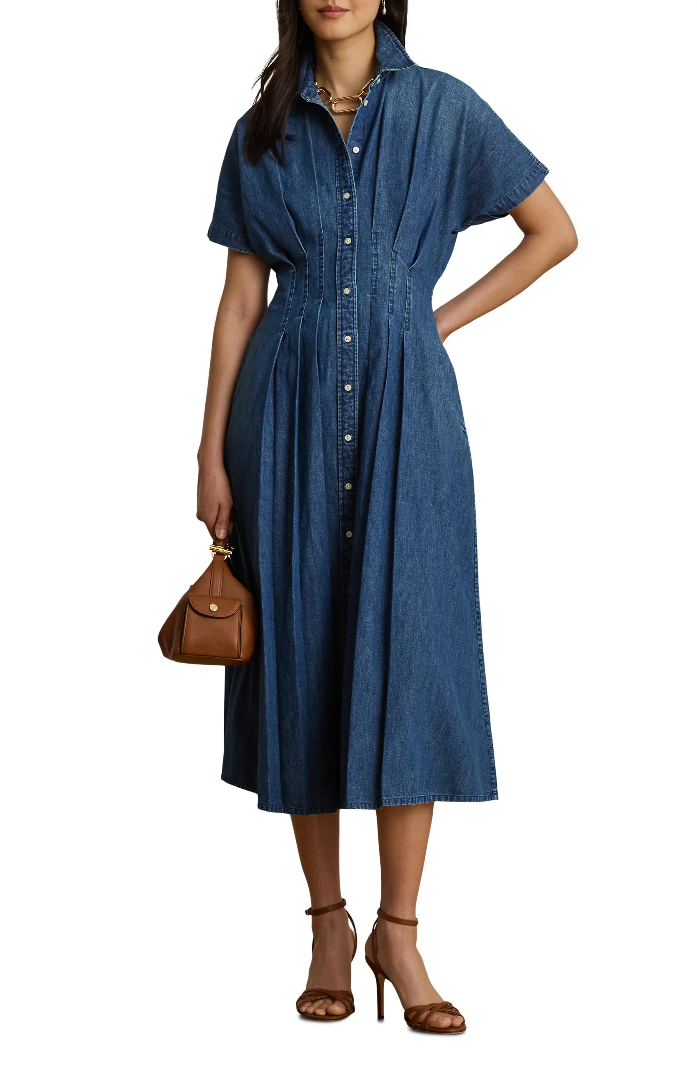 Lauren Ralph Lauren Pleat Denim Shirtdress (Women) | Nordstrom | Nordstrom