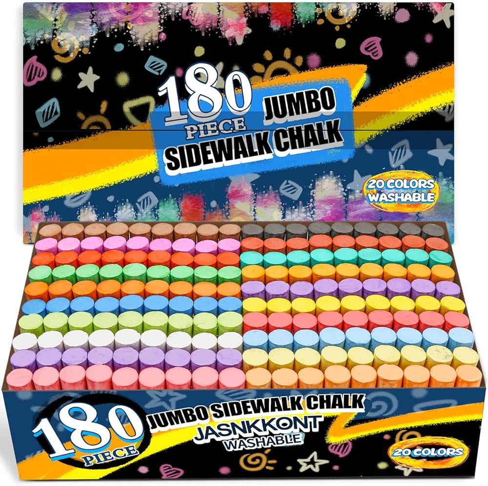 180 Pack Washable Sidewalk Chalk for Kid, 20 Colors Non-Toxic Jumbo Chalk Paint Bulk for Summer O... | Amazon (US)
