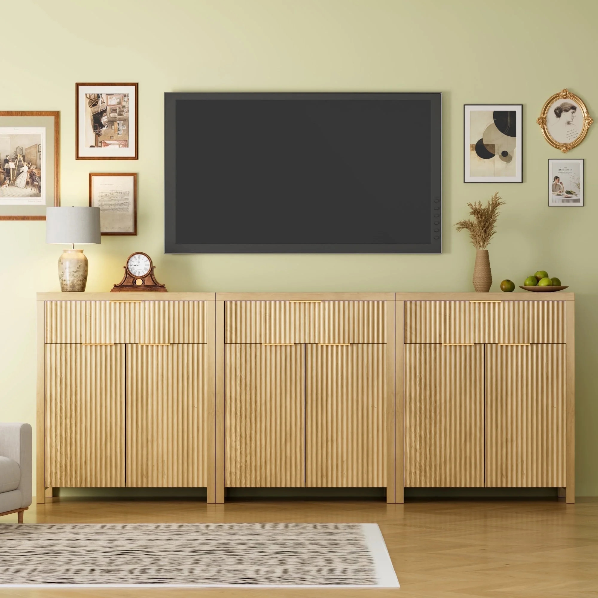 GIKPAL Sideboard Buffet Cabinet, Kitchen Storage Cabinet with Adjustable Shelves and Drawer, Flut... | Walmart (US)