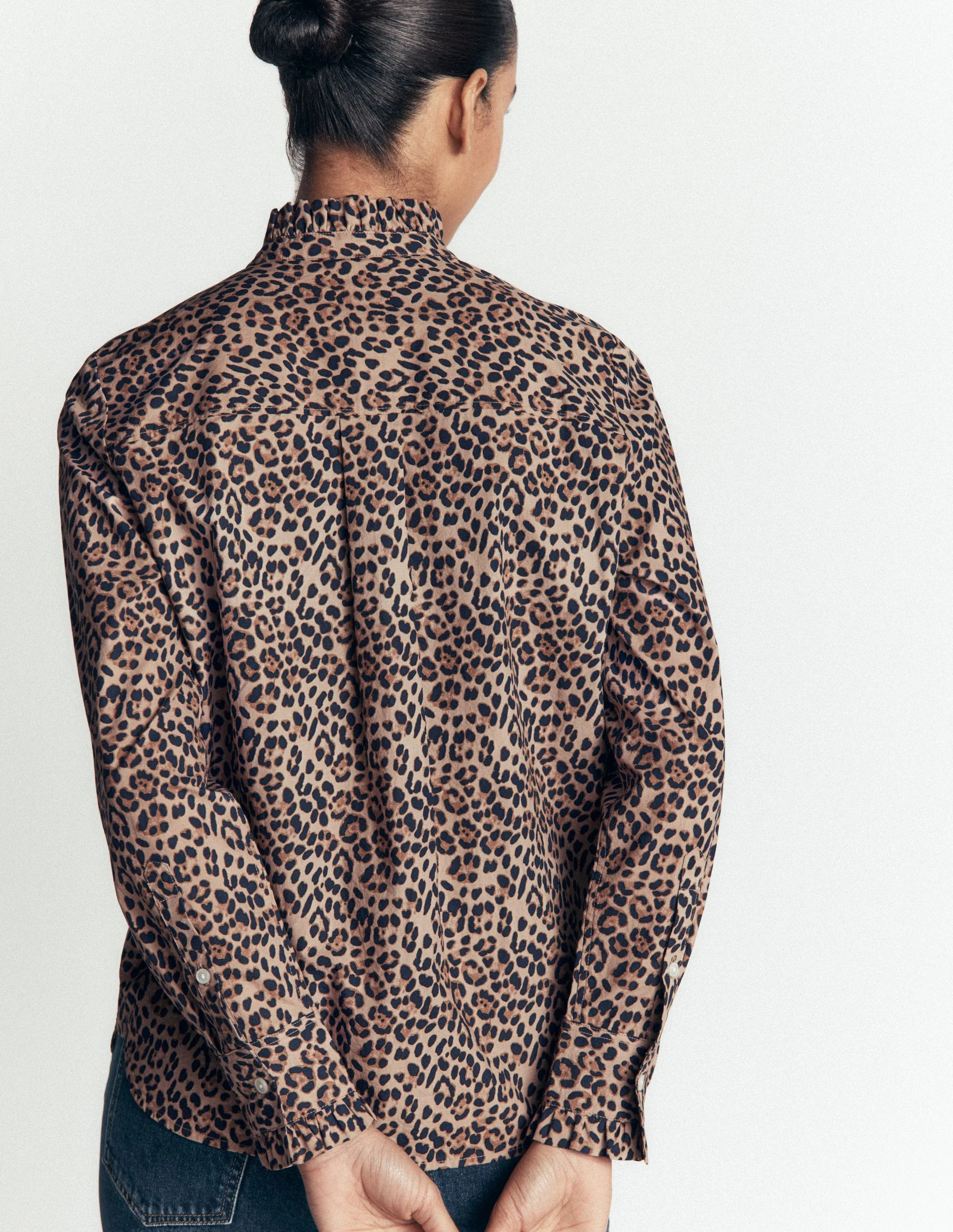 Sienna Frill Cotton Shirt-Demerara, Brushed Animal | Boden (US)