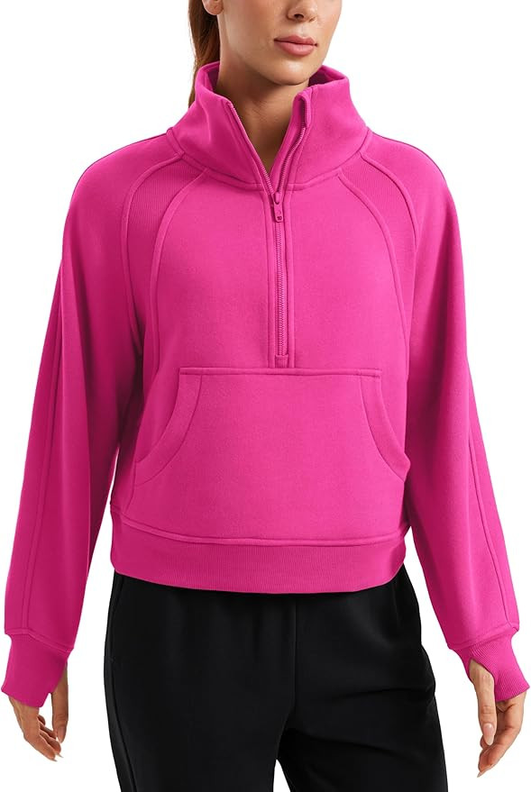 CRZ YOGA Womens Fleece Lined Half Zipper Sweatshirts Funnel Neck Long Sleeve Oversized Pullover H... | Amazon (US)