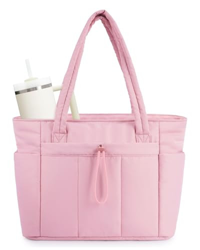 Wandering Nature Puffer Tote Bag with Cup Holder for 40 oz Tumbler & Laptop Compartment & Trolley Sleeve for Travel, Work, Nurse, Women | Amazon (US)