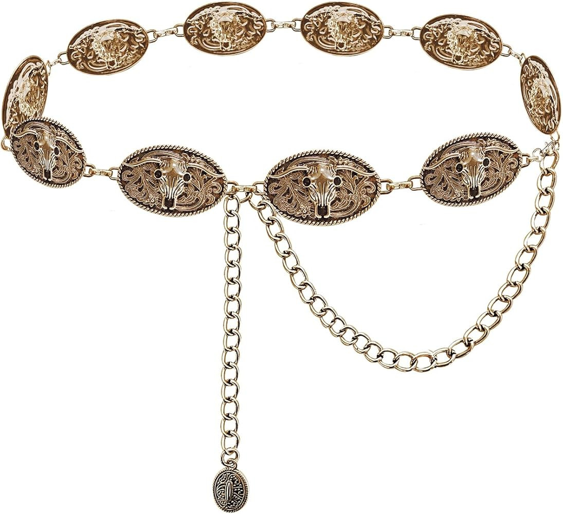 TOPACC Western Metal Concho Belt for Women Cowgirl Chain Belts for Dresses Jeans Country Concert ... | Amazon (US)