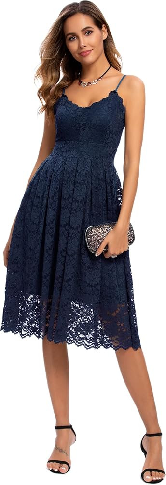 Atnlewhi Womens Spaghetti Strap V Neck Sleeveless A Line Lace Dresses for Evening Cocktail Formal... | Amazon (US)