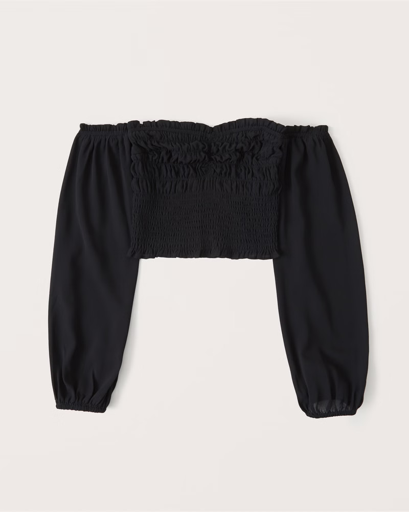 Off-The-Shoulder Smocked Puff Sleeve Top | Abercrombie & Fitch (US)