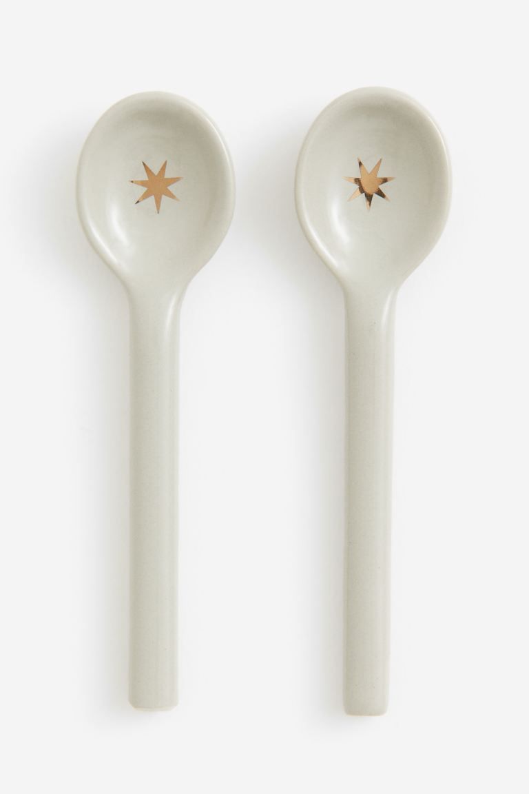2-pack stoneware Teaspoons - White/stars - Home All | H&M US | H&M (US + CA)