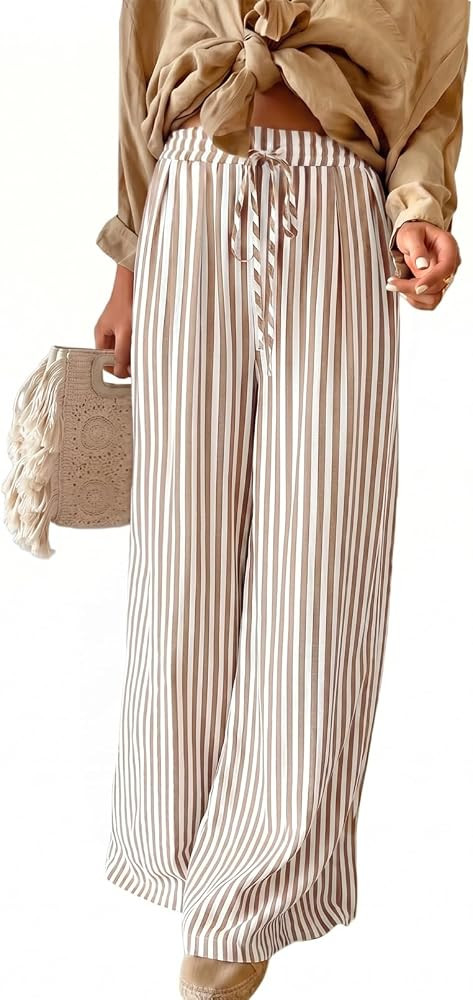 Acelitt Women Drawstring Elastic Waist Wide Leg Pants with Pockets, S-XXL | Amazon (US)