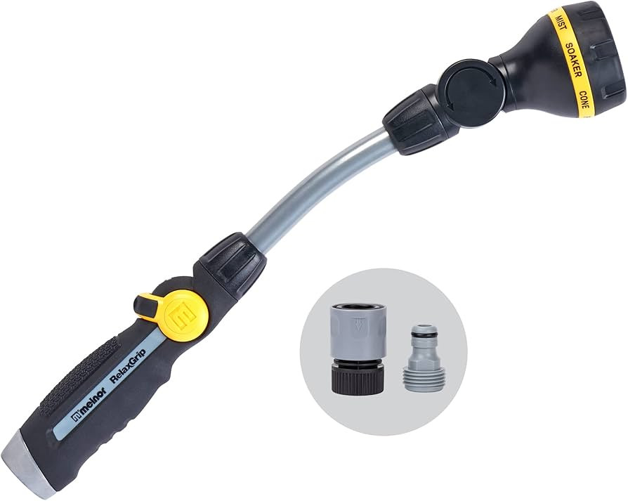 Melnor 65173AMZ RelaxGrip 8 Pattern 16" Pivoting Wand Bundle, Metal, Black, Yellow | Amazon (US)