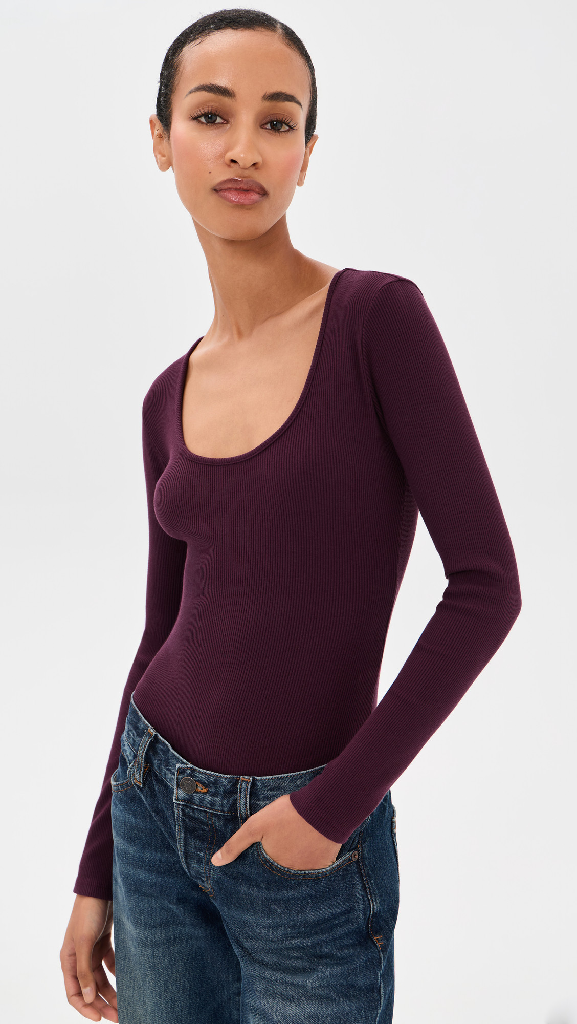 L'AGENCE Elara Scoop Neck Thong Bodysuit Deep Sangria XXS | Shopbop