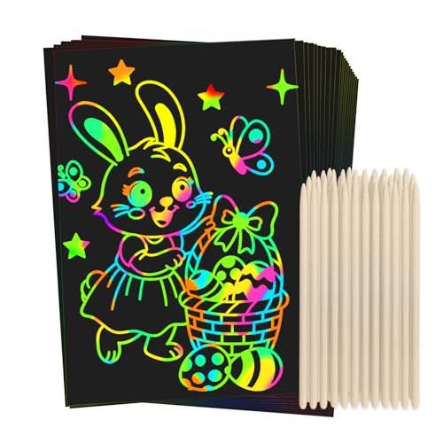 ZMLM Scratch Rainbow Art Paper Set - 100Pcs Magic Scratch Off Art Craft Supplies Kits for Kids Girls Boys Black Scratch Notes Sheet Doodle Pad for Fun DIY Toy Easter Gift Birthday Party Favors | Amazon (US)
