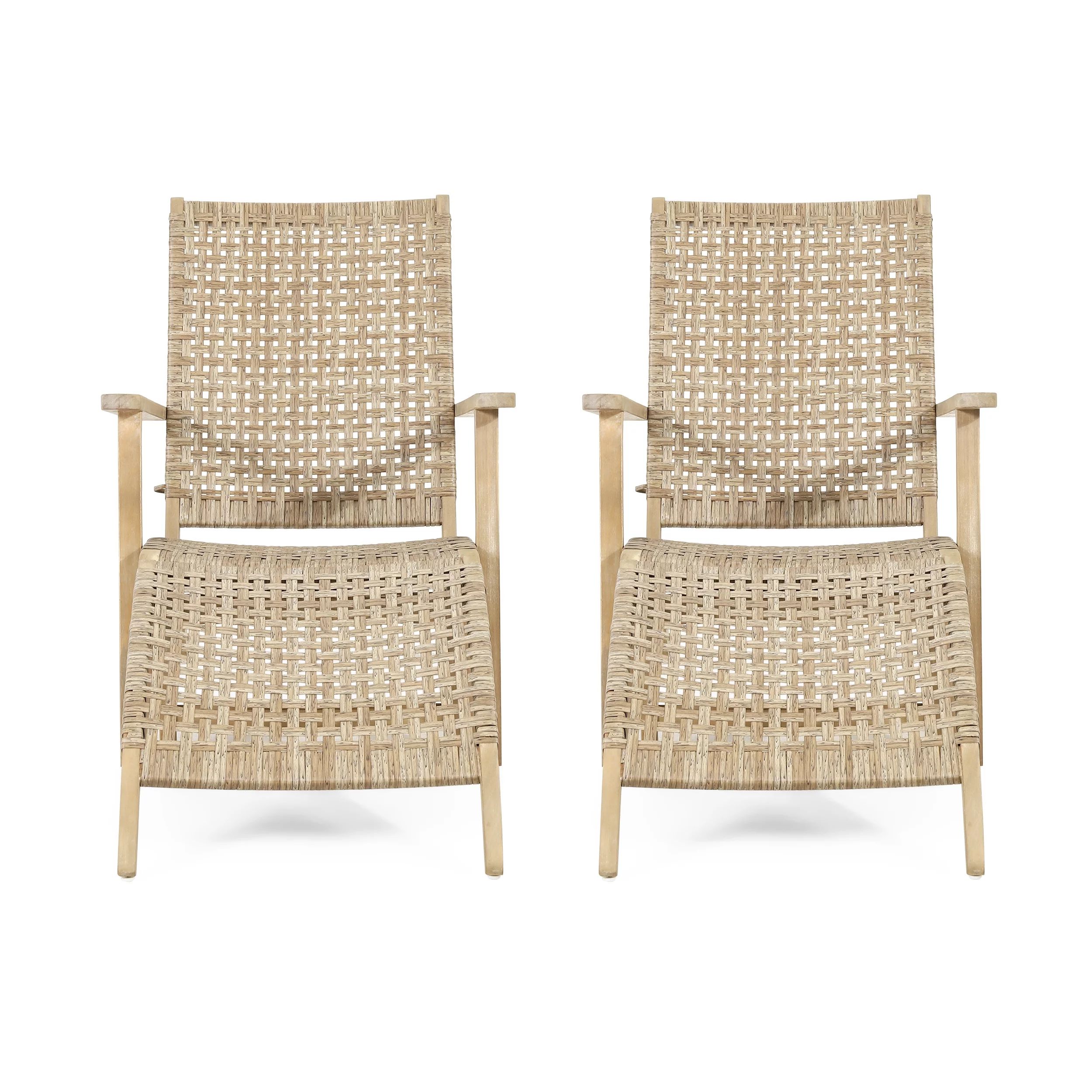 Noble House with Ottoman Acacia Wood Outdoor Lounge Chair - Set of 2 - Light Brown | Walmart (US)