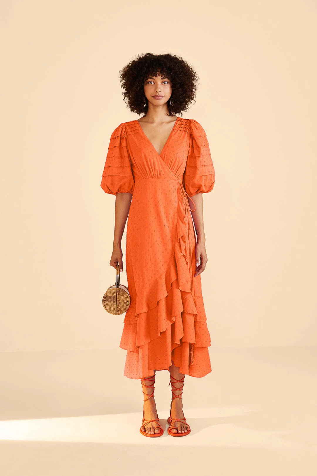 orange ruffles midi dress | FarmRio (US)