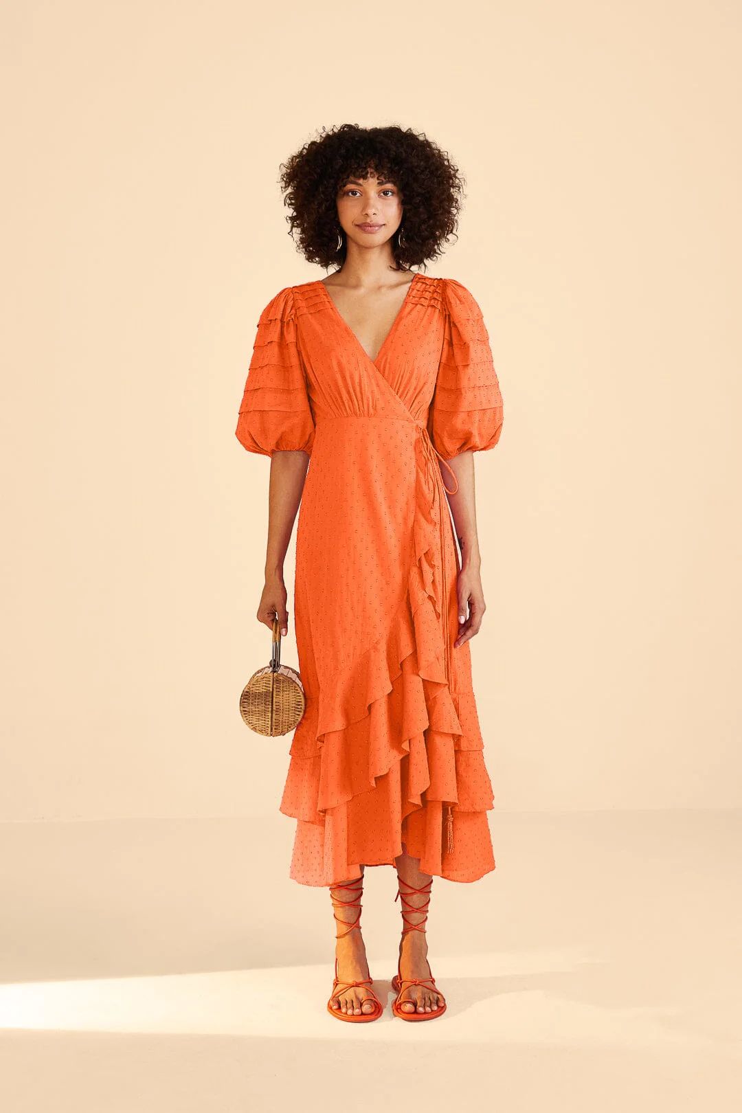 orange ruffles midi dress | FarmRio