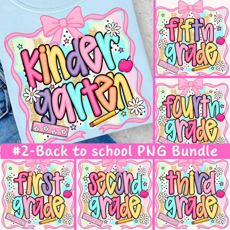 Preppy Back to School Bundle Png, T Shirt Bundle PNG, First Day of School Shirt, Coquette Teacher... | Etsy (US)