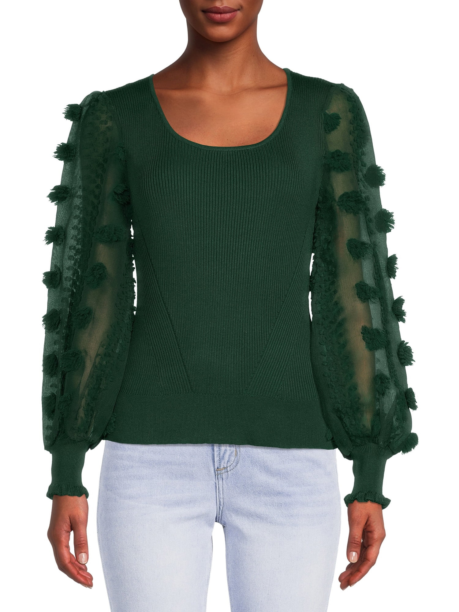 No Boundaries Juniors' Scoop Neck Top with Floral Bell Sleeves - Walmart.com | Walmart (US)