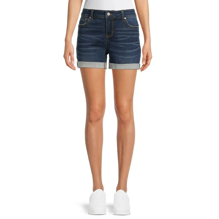 Time and Tru Women's Mid Rise Cuffed 4" Denim Short | Walmart (US)