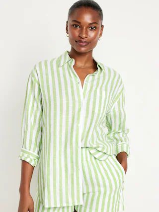 Linen-Blend Striped Boyfriend Shirt | Old Navy (US)