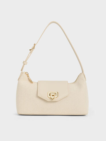 Arwen Canvas Belted Shoulder Bag
 - Beige | Charles & Keith US
