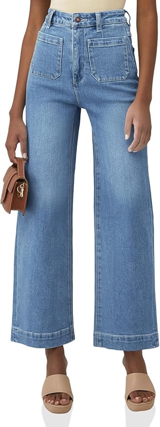 Tankaneo Womens Wide Leg Cropped Jeans High Waisted Capris Loose Boyfriends Cotton Ankle Denim Pa... | Amazon (US)