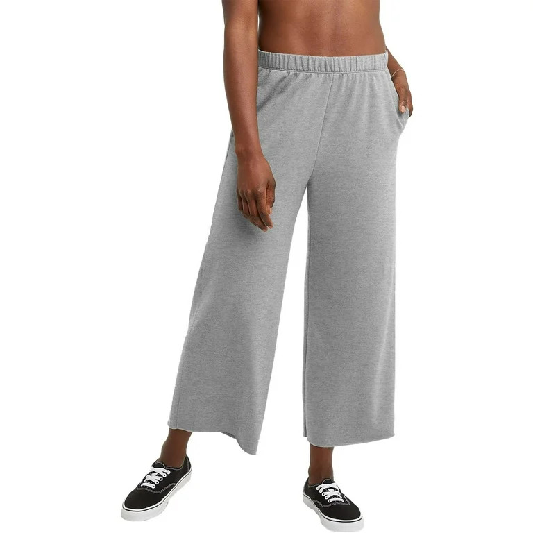 Hanes Originals Women's French Terry Wide Leg Crop Pants - Walmart.com | Walmart (US)