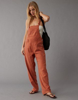 AE Dreamy Drape Stretch Linen-Blend Overall | American Eagle Outfitters (US & CA)