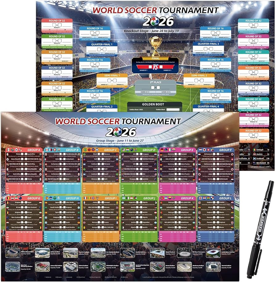 AhfuLife Large World Cup Tournament Schedule Poster, A2 Size-23.3" x 16.5", 2 Pcs Soccer Calendar... | Amazon (US)