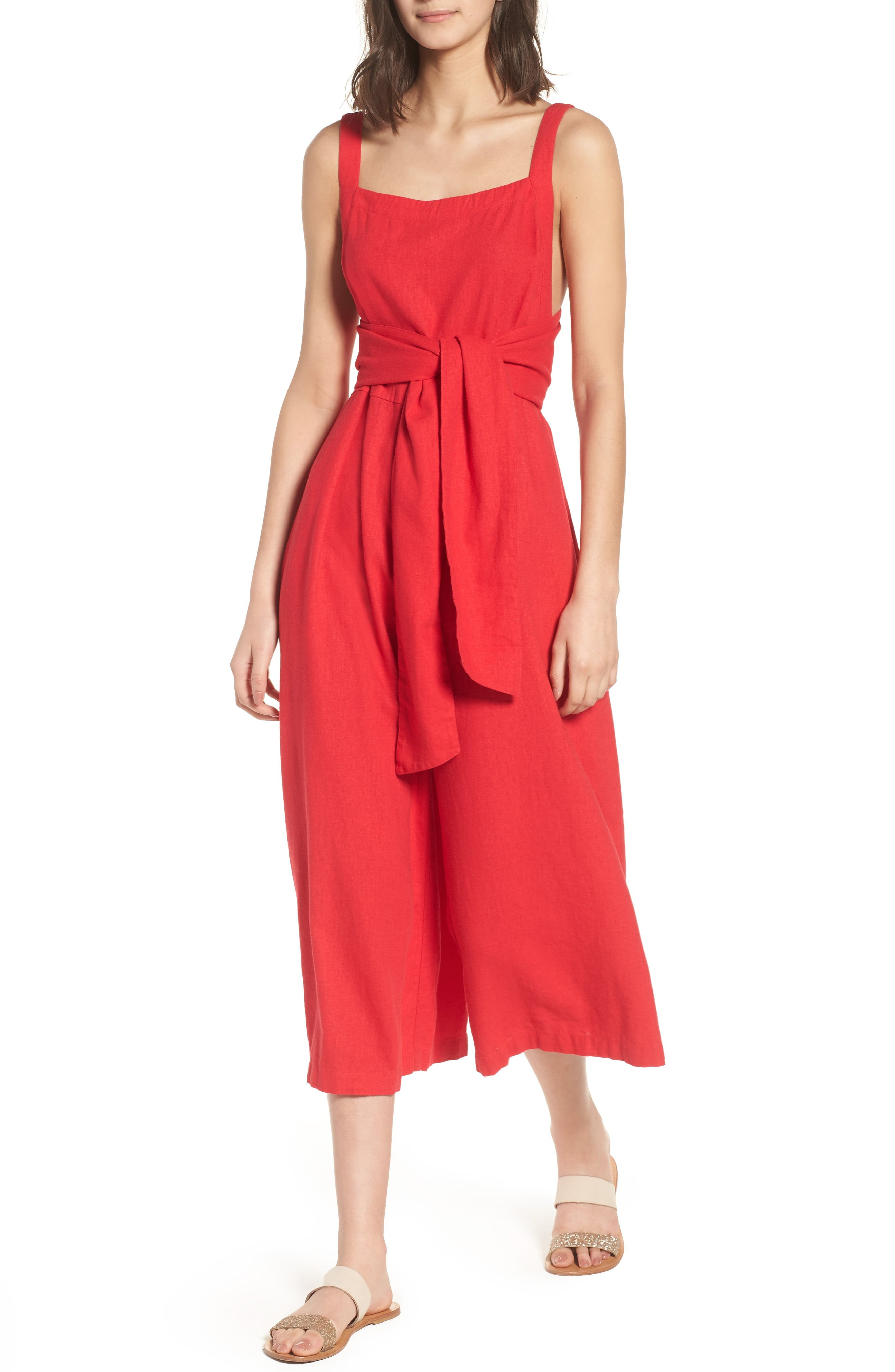 BP. Linen Blend Tie Front Crop Jumpsuit | Nordstrom