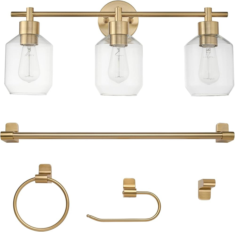 Globe Electric 51638 3-Light Vanity All-in-One Bathroom Set, 5 Piece Gold Finish | Amazon (US)