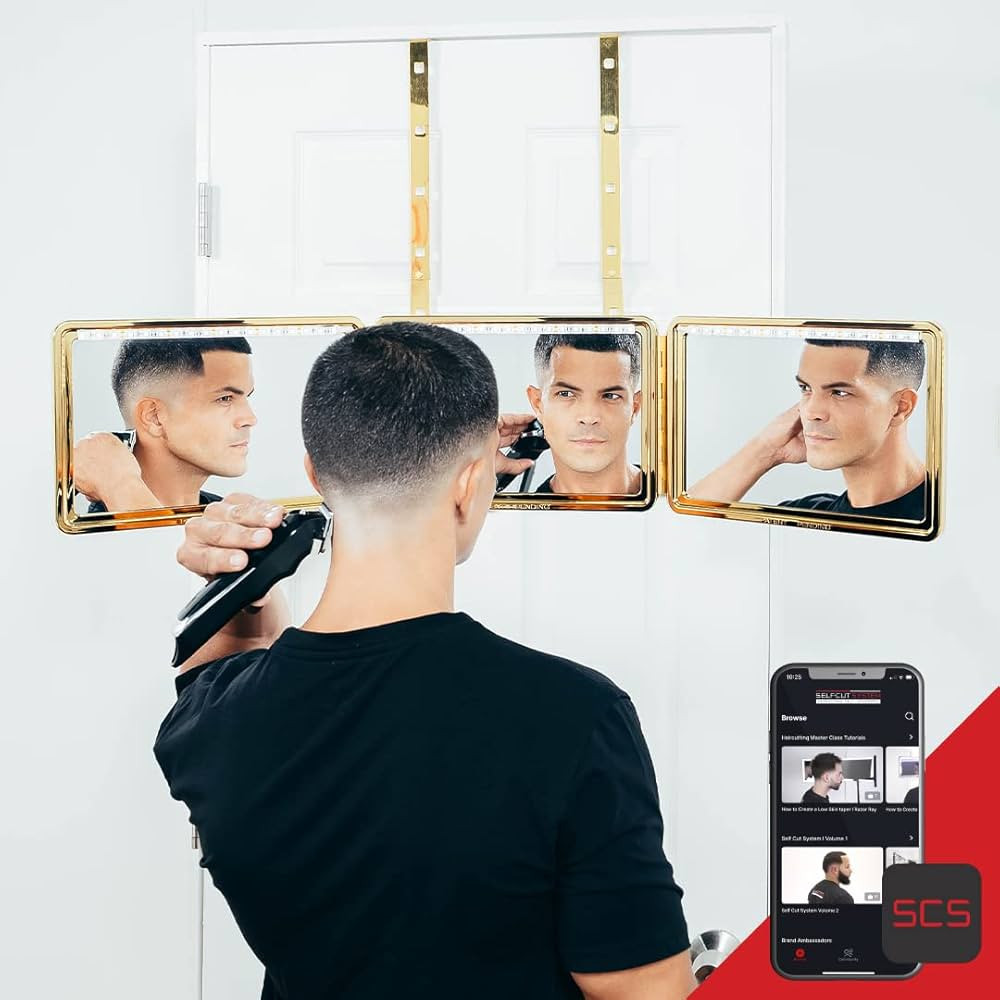 Self-Cut System King's Gold Plated Mirror, Three Way, 360, Trifold, Self Haircuts, 9.5''x14'' | Amazon (US)