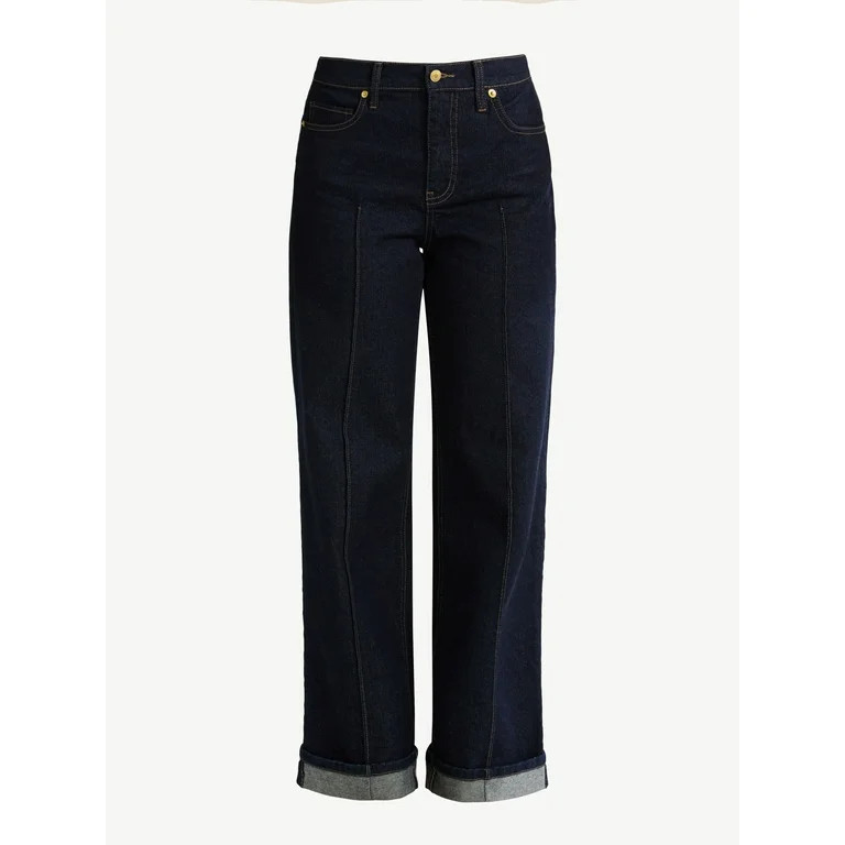 Free Assembly Women's Wide Leg High Rise Pintuck Jeans, 29” Inseam, Sizes 0-20 - Walmart.com | Walmart (US)