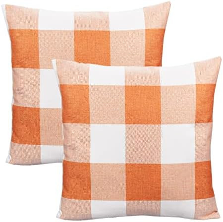 20x20 Inch Set of 2 Farmhouse Retro Buffalo Check Plaids Throw Pillow Covers Decorative Rustic Autum | Amazon (US)