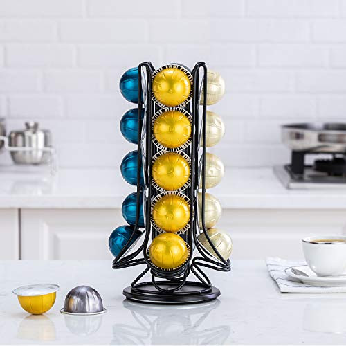 FlagShip Coffee Pod Holder Carousel Stand Storage for Nespresso Vertuoline, Small Size 360-Degree Rotation WIre Metal Black (20 Pods) | Amazon (US)