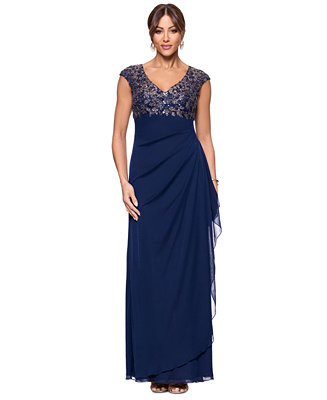 XSCAPE Petite Beaded Ruched-Back Gown - Macy's | Macy's