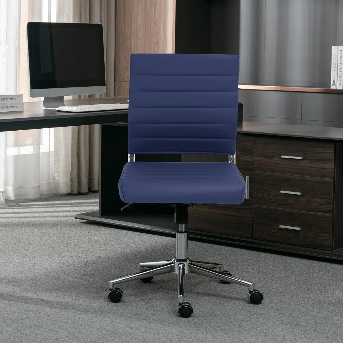 Amaiia Mid-Back Upholstered Armless Swivel Task Chair Ergonomic Adjustable Conference Chair | Wayfair North America
