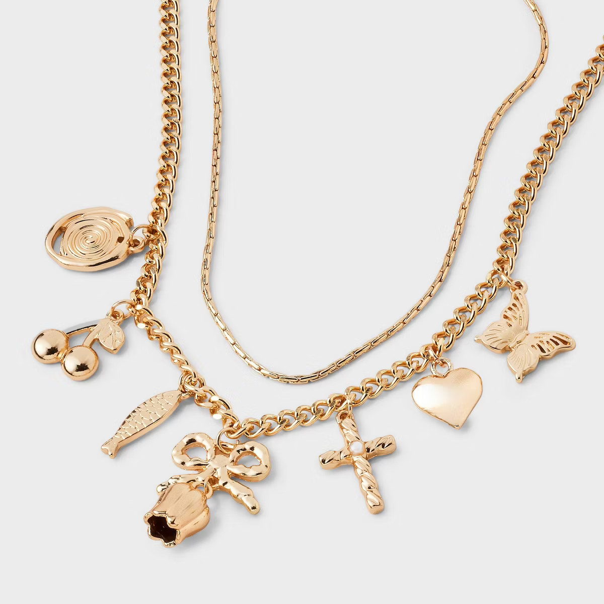 Mixed Tulip and Box Charm Multi-Strand Necklace - Universal Thread™ Gold | Target