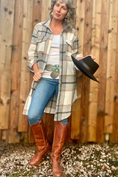 Oversized plaid flannel - cozy this time of year and the perfect travel companion! The shirt is The Renegade from HFmercantile.com, the boots are Frye, the belt is vintage, and the hat is Charlie One Horse!

#LTKstyletip #LTKtravel #LTKover40