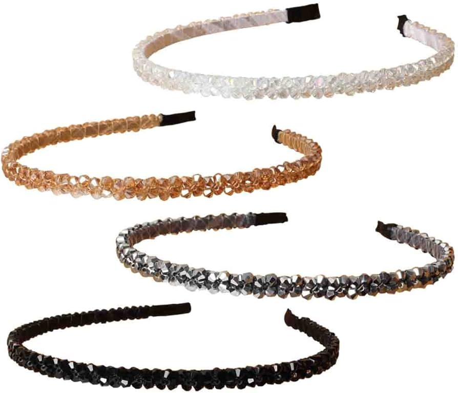 Cuizhiyu 4 PK Crystal Rhinestone Headbands for Women Girls Double Rows Sparkly Beaded Hair Hoops ... | Amazon (US)