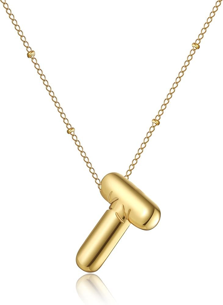 HSWYFCJY Bubble Letter Necklace for Women,14K Gold Plated Dainty Balloon Initial Pendant Necklace... | Amazon (CA)