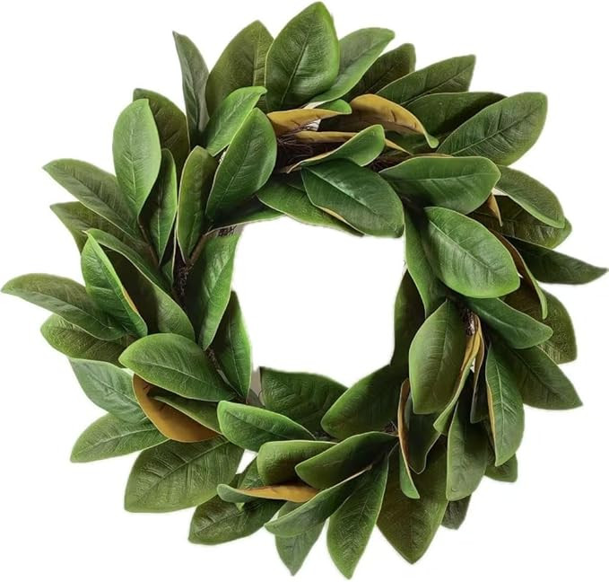 22" Magnolia Leaf Wreath Faux Greenery, Farmhouse Door Decor, Wreaths for Front Door, All Season,... | Amazon (US)