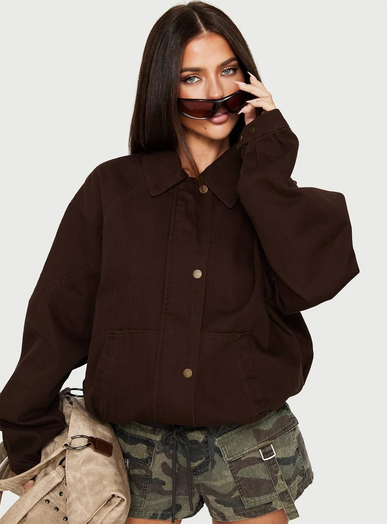 Jaxton Lightweight Denim Jacket Washed Brown | Princess Polly US