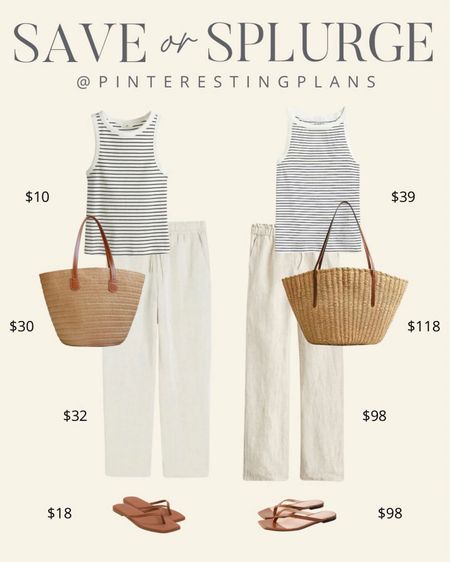 Save or splurge summer outfit. Linen pants. Stripe tank. 

#LTKFindsUnder100 #LTKFindsUnder50 #LTKSeasonal