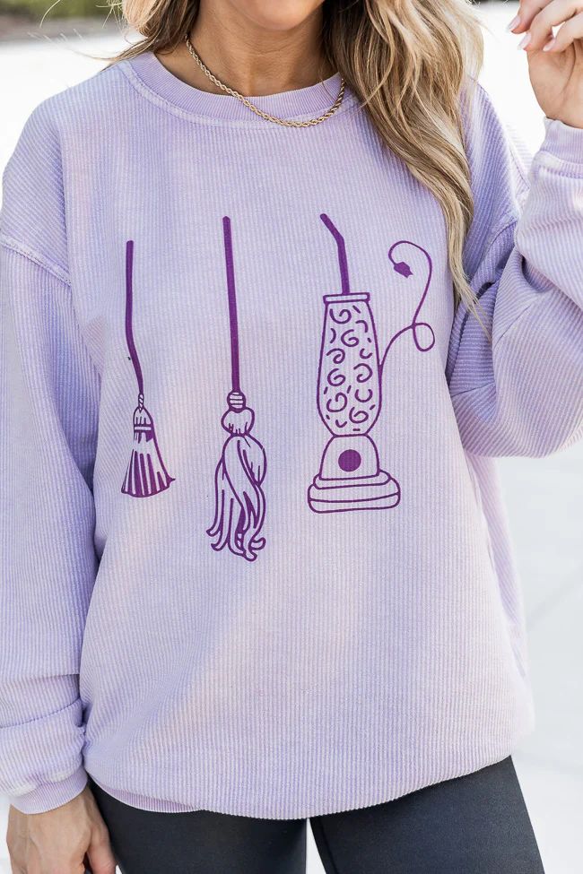 Halloween Brooms Lilac Corded Graphic Sweatshirt | Pink Lily