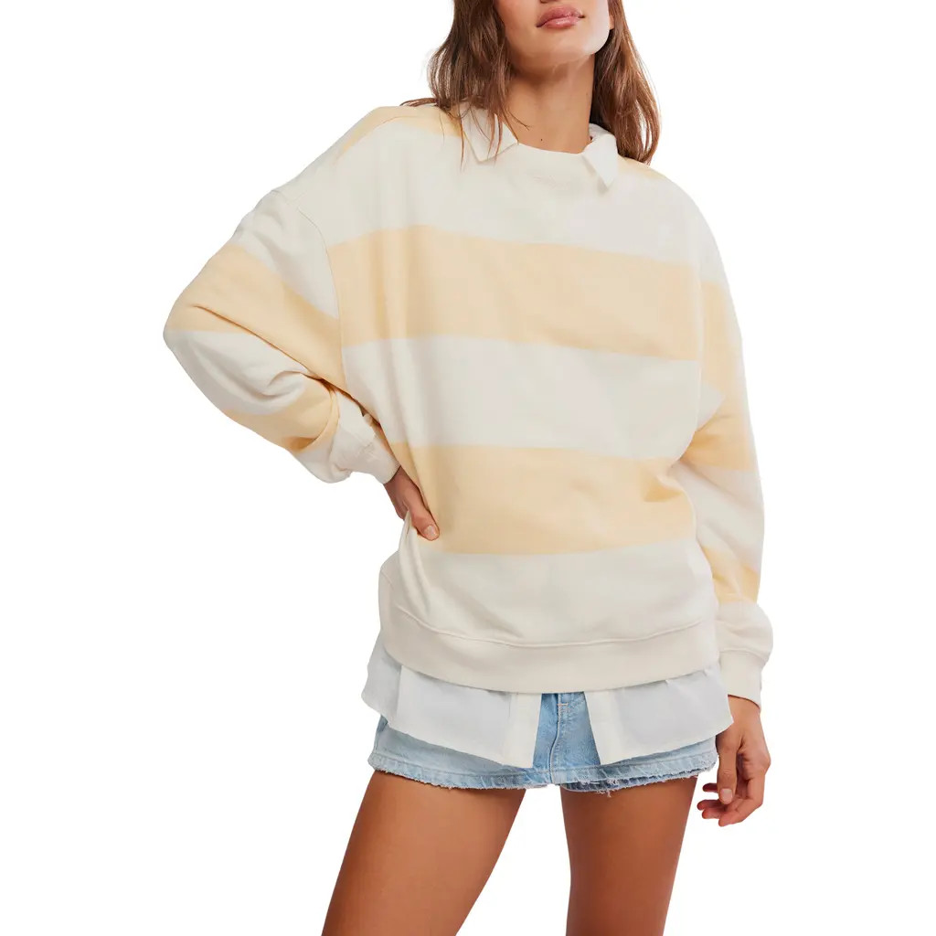 Free People Oversize Stripe Sweatshirt in Apricot Combo at Nordstrom, Size Medium | Nordstrom