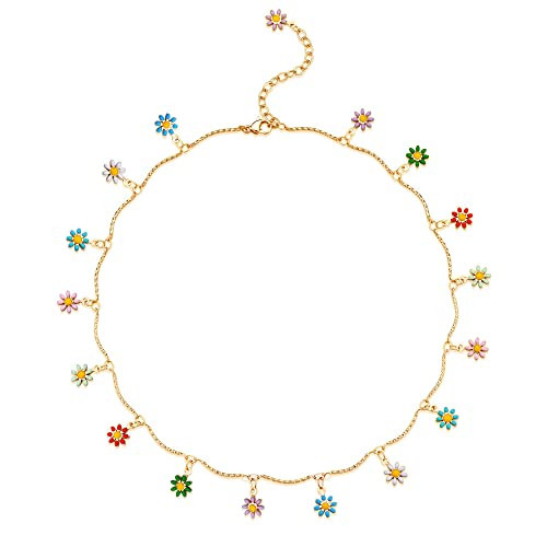 Fettero Cute Choker Necklace for Women Colorful Daisy Flower Choker Cute Chain Choker Necklace Delicate Fashion Gold Dainty Simple Necklace for Women Jewelry Gifts -Colorful Daisies | Amazon (US)