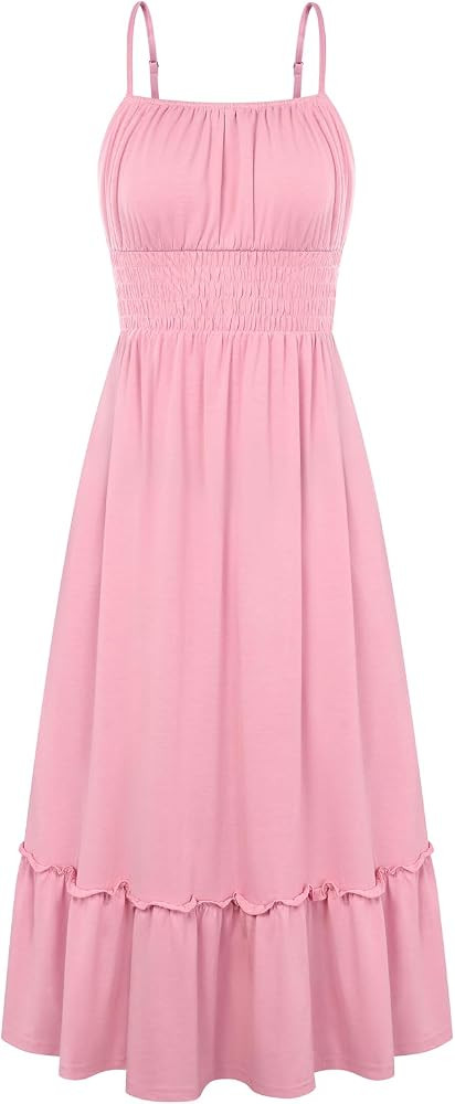 GRACE KARIN Women's Summer Maxi Dress 2026,Smocked Ruched Bust Sundress with Adjustable Straps & ... | Amazon (US)