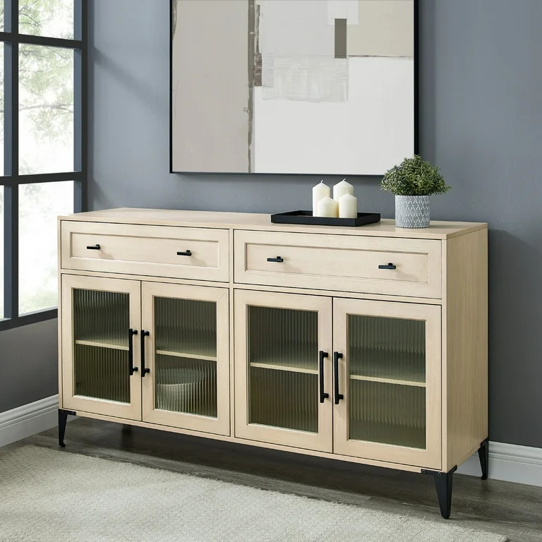 Manor Park Transitional Sideboard with 4 Fluted Glass Doors, Birch | Walmart (US)