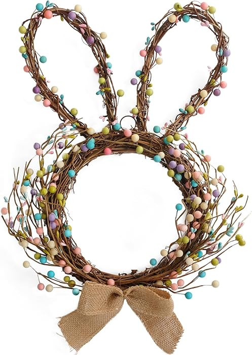 TEMPUS Easter Bunny Wreath for Front Door, 16.5 Inch Spring Rabbit Wreath with Blossom Flowers & ... | Amazon (US)